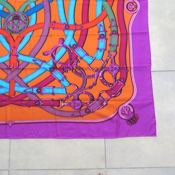 ❤️51X49 CAVALCADOUR Equestrian 100% SILK TWILL Made in France Piano Shawl Scarf - Picture 7 of 11